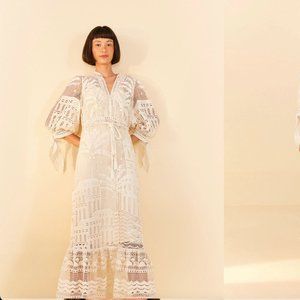 FARM RIO Off-White Morada Boa Guipure Dress